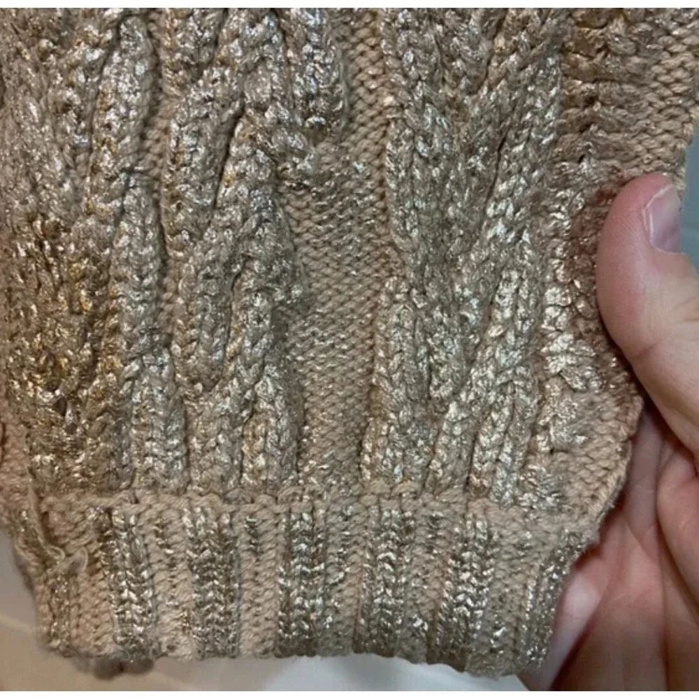 Free People Women's Good as Gold Sweater Dress LARGE Cable‎ Knit Metallic Party